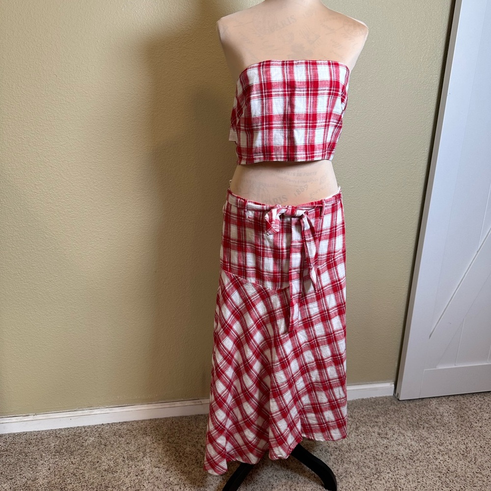 Free People Red and White Plaid Skirt Set - Picture 2 of 5